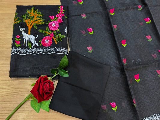 Black Jungle Embroidery Kota Doriya Suit