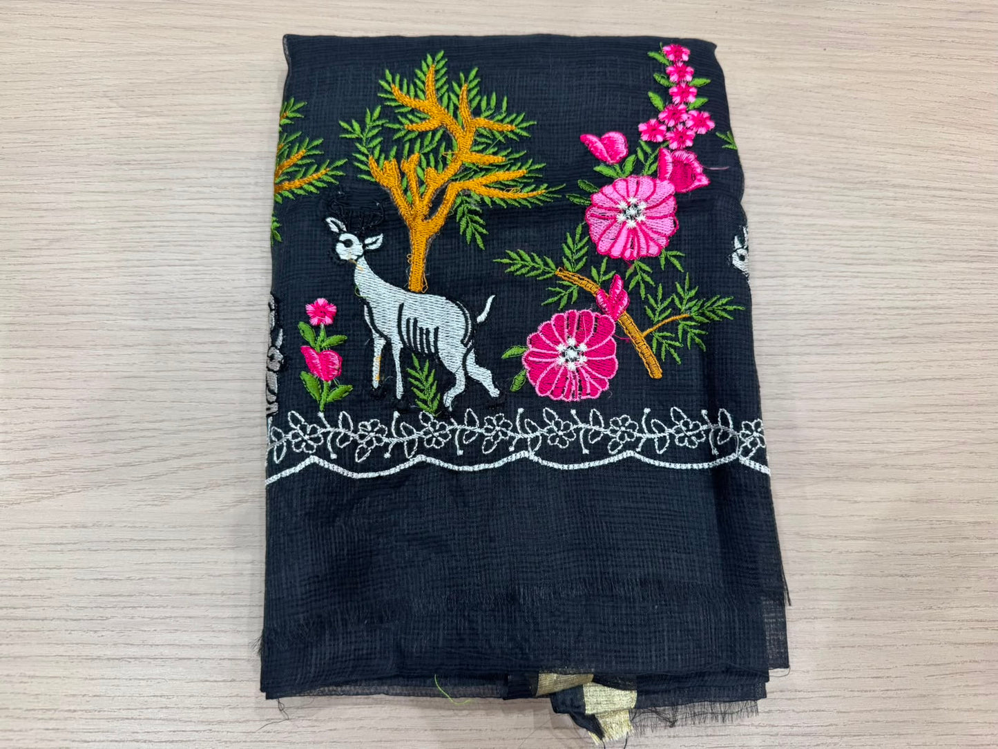 Black Jungle Embroidery Kota Doriya Suit