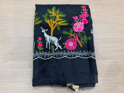 Black Jungle Embroidery Kota Doriya Suit