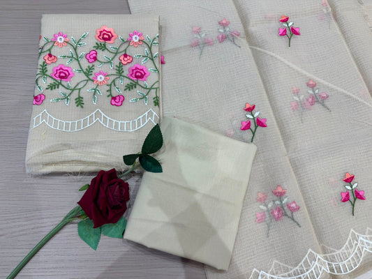 Beige Whispers Embroidery Kota Doriya Suit