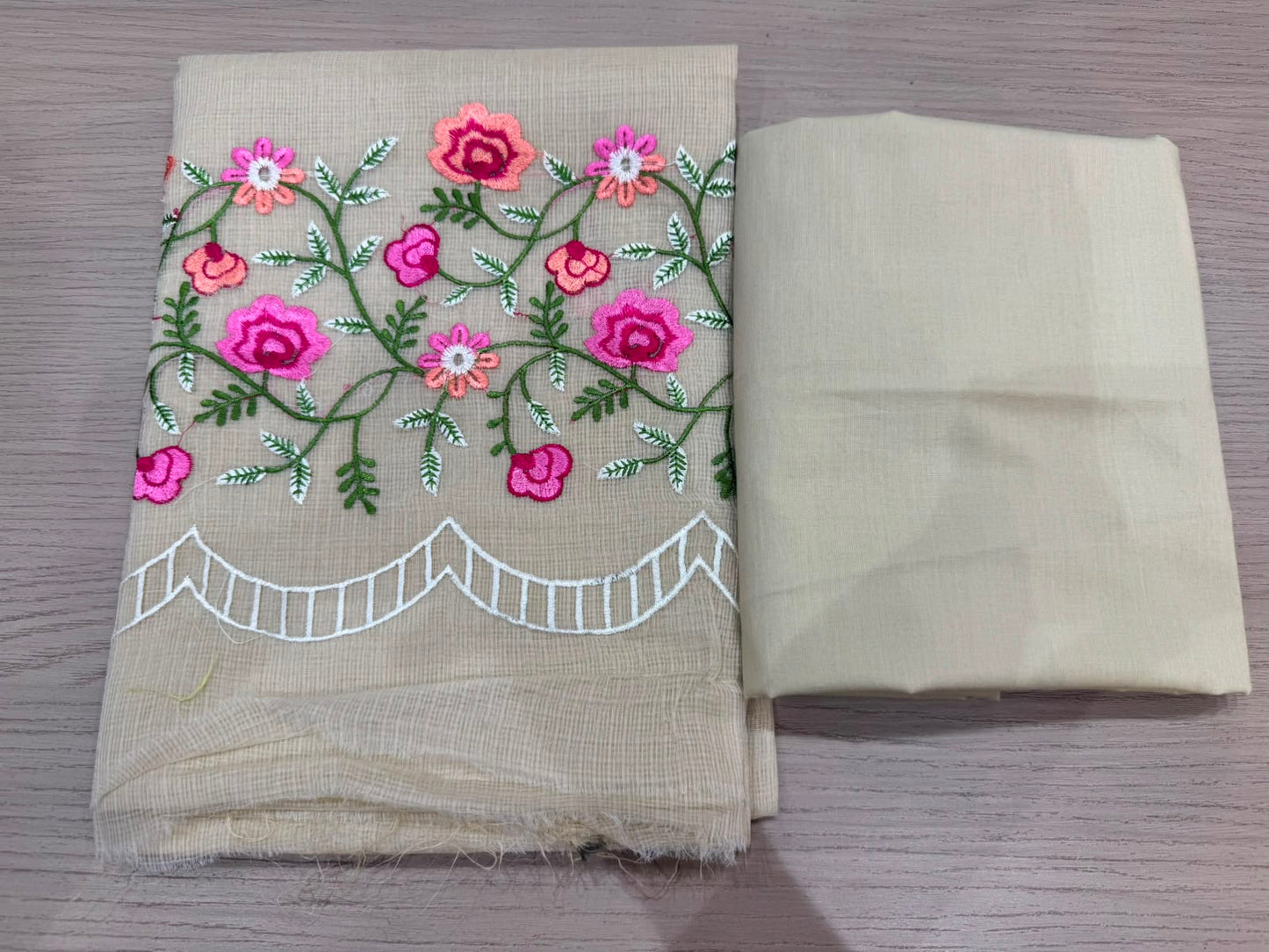 Beige Whispers Embroidery Kota Doriya Suit