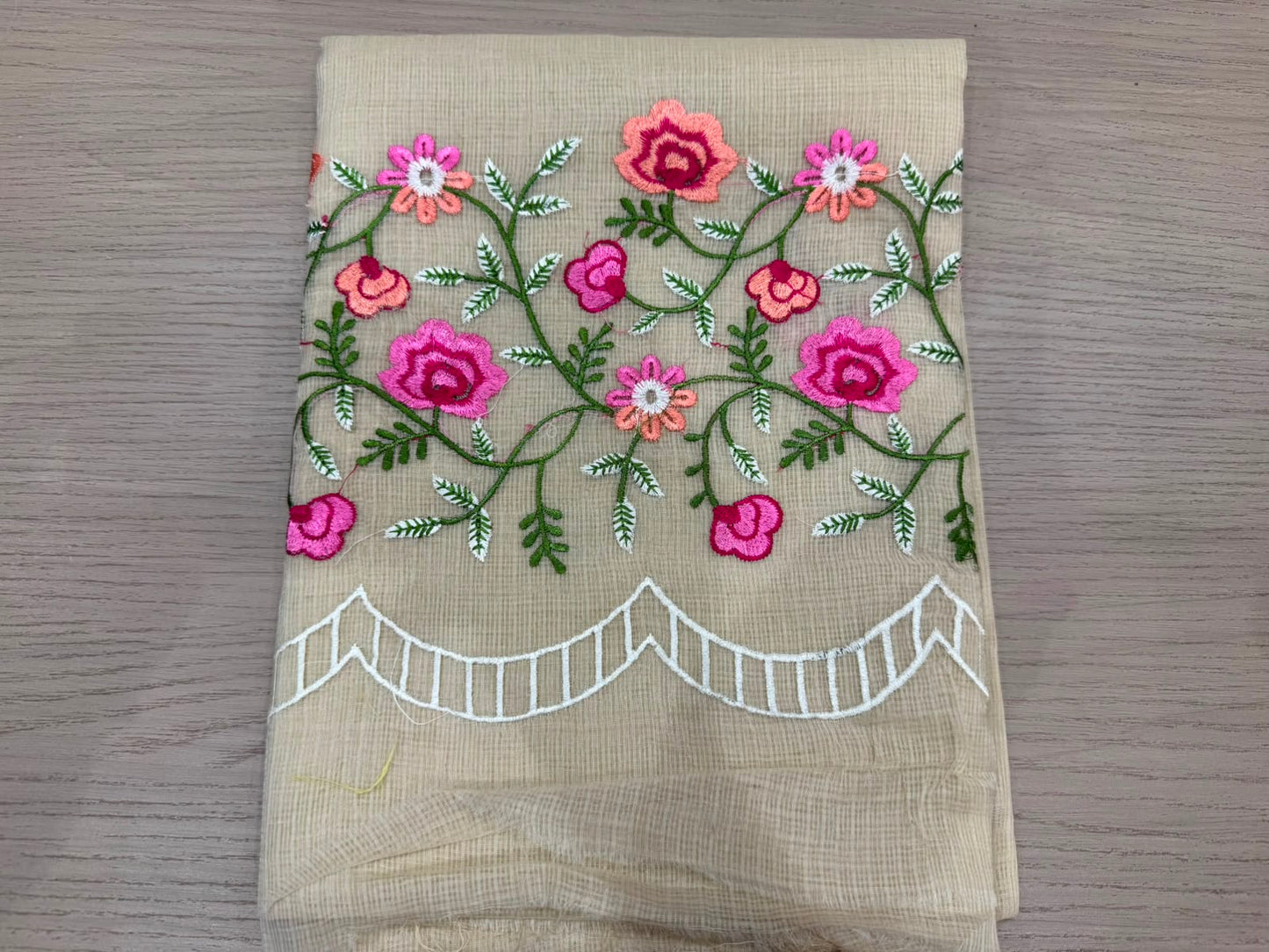 Beige Whispers Embroidery Kota Doriya Suit