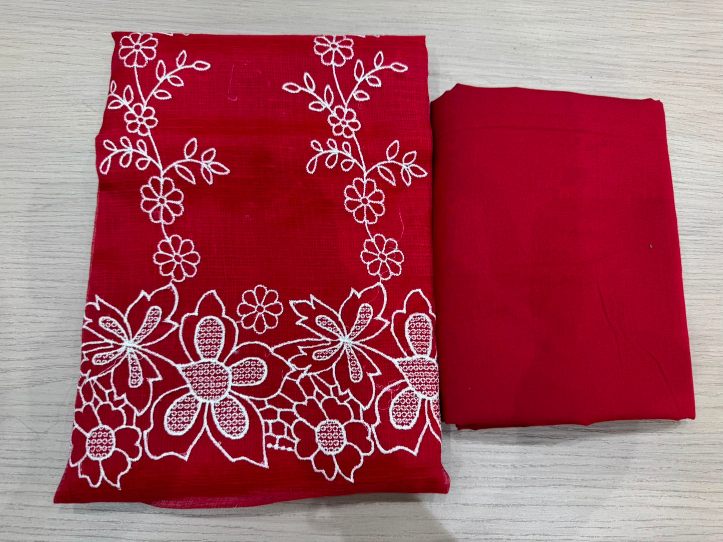 Deep Red Embroidery Kota Doriya Embroidery Suit