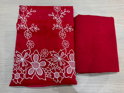Deep Red Embroidery Kota Doriya Embroidery Suit