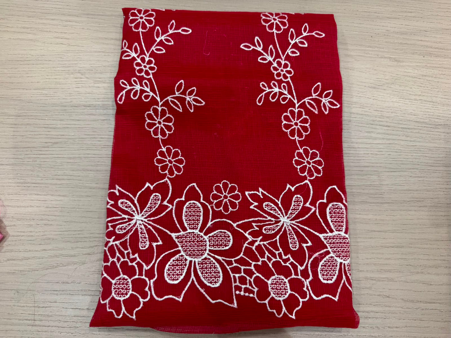Deep Red Embroidery Kota Doriya Embroidery Suit