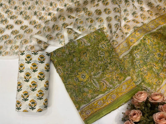 Hand Block Printed Kota Doriya Suit
