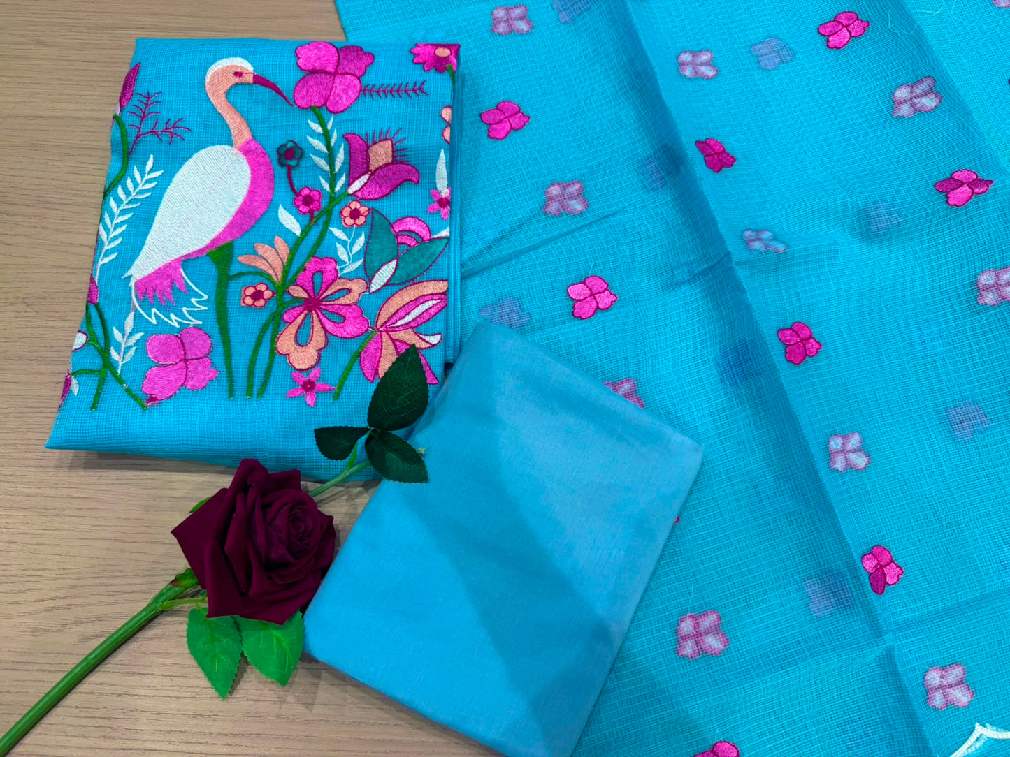 Blue Habitat Embroidery Kota Doriya Suit