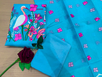 Blue Habitat Embroidery Kota Doriya Suit