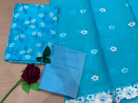 Blue Veil Embroidery Kota Doriya Suit