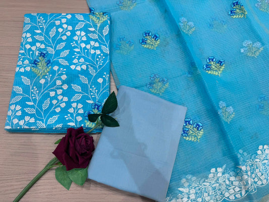Blue Buds Embroidery Kota Doriya Embroidery Suit
