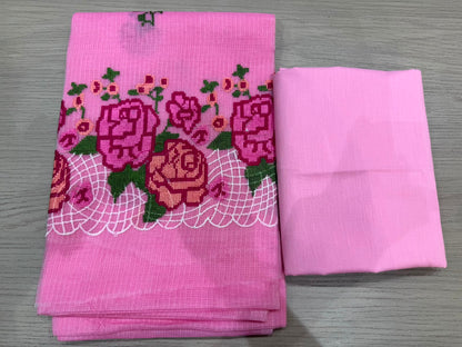 Pink Blooms Embroidery Kota Doriya Suit