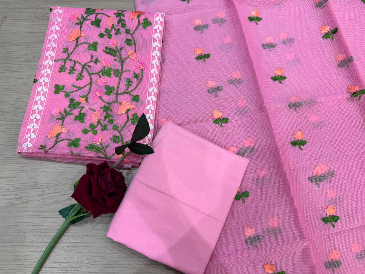 Pink Veil Embroidery Kota Doriya Embroidery Suit