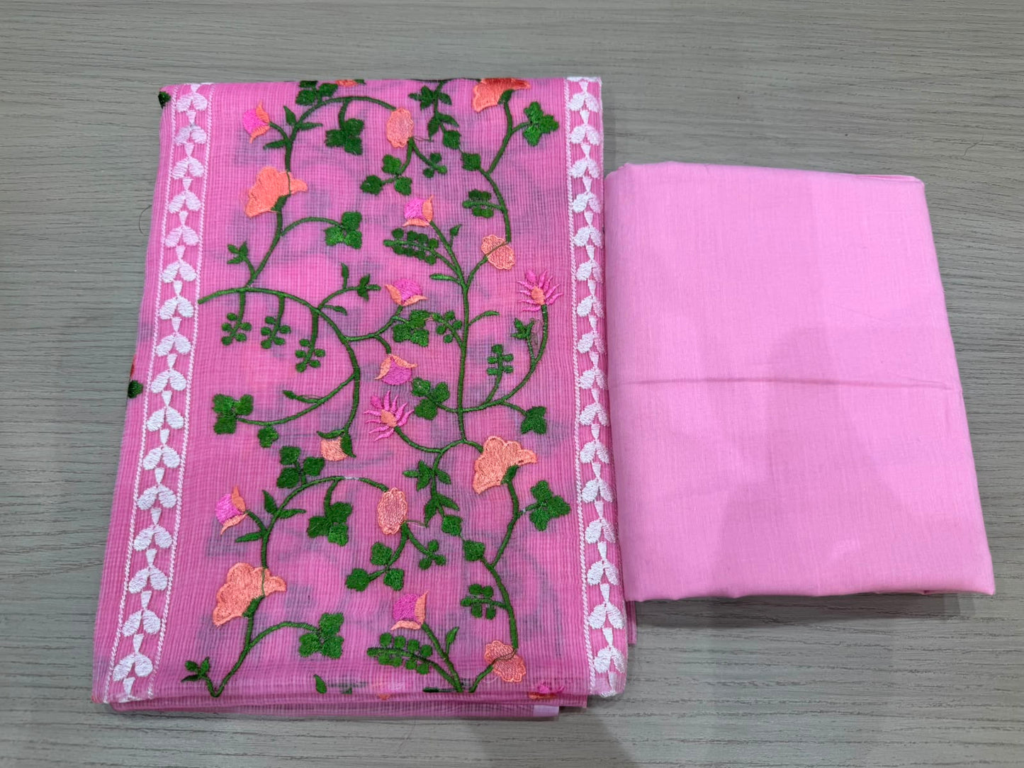 Pink Veil Embroidery Kota Doriya Embroidery Suit