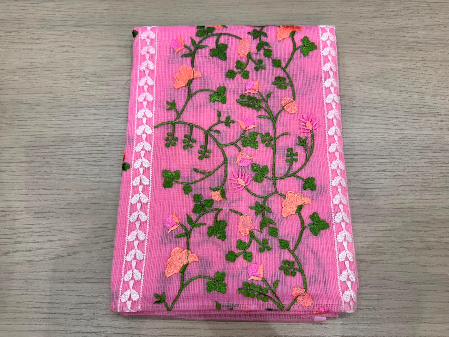 Pink Veil Embroidery Kota Doriya Embroidery Suit