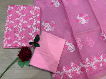 Pink Rose Embroidery Kota Doriya Suit