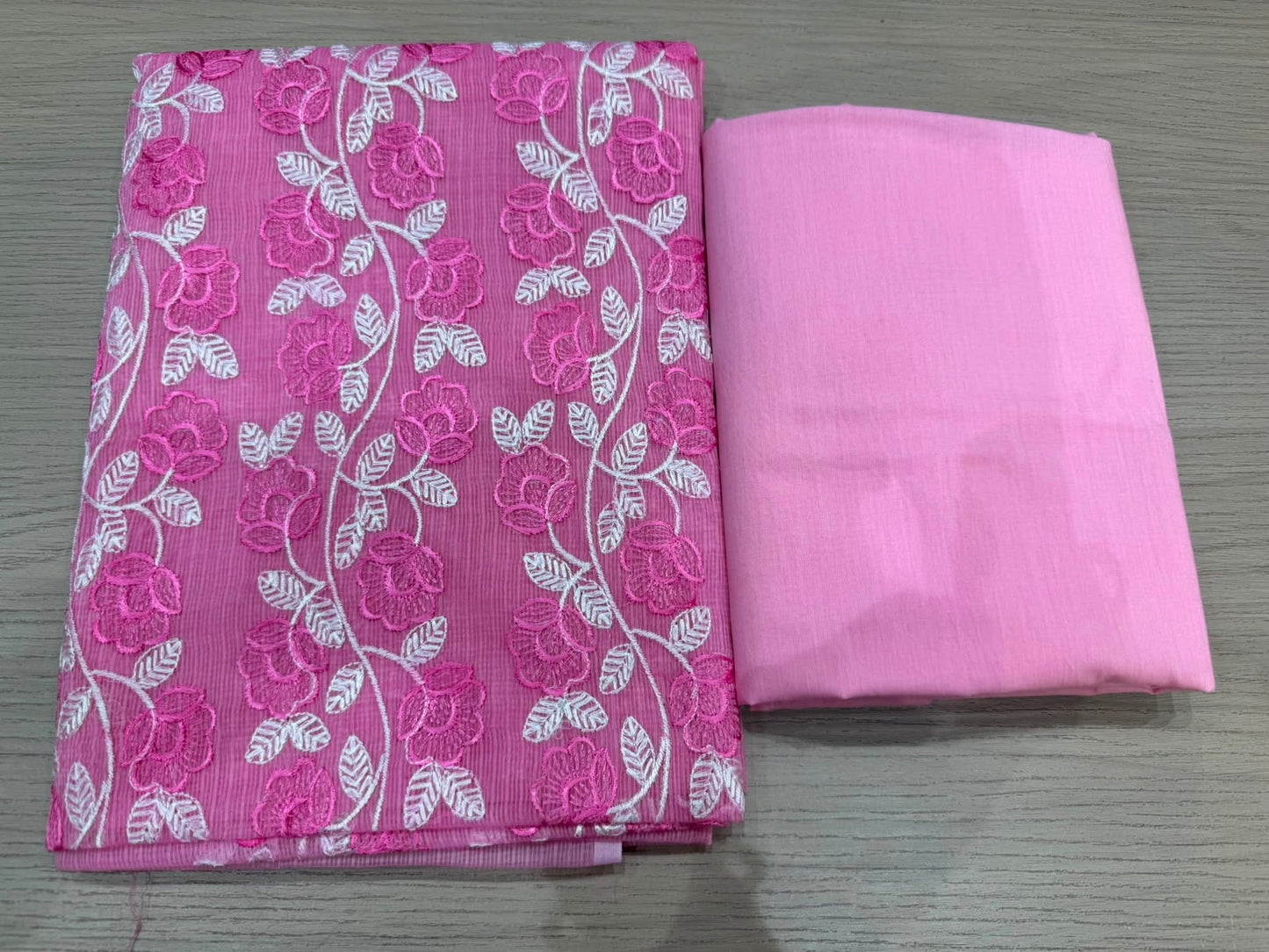 Pink Rose Embroidery Kota Doriya Suit