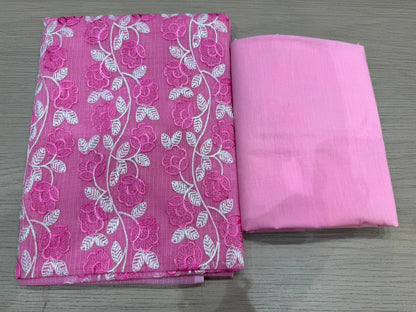Pink Rose Embroidery Kota Doriya Suit