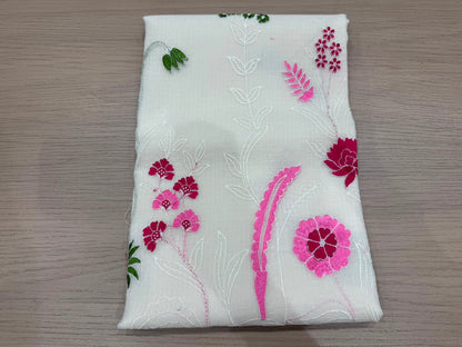 White Floral Embroidery Kota Doriya Embroidery Suit