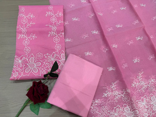 Baby Pink Embroidery Kota Doriya Embroidery Suit