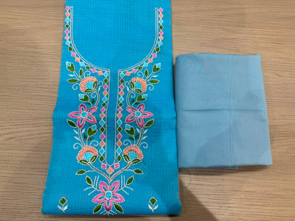 Blue Neck Embroidery Kota Doriya Suit