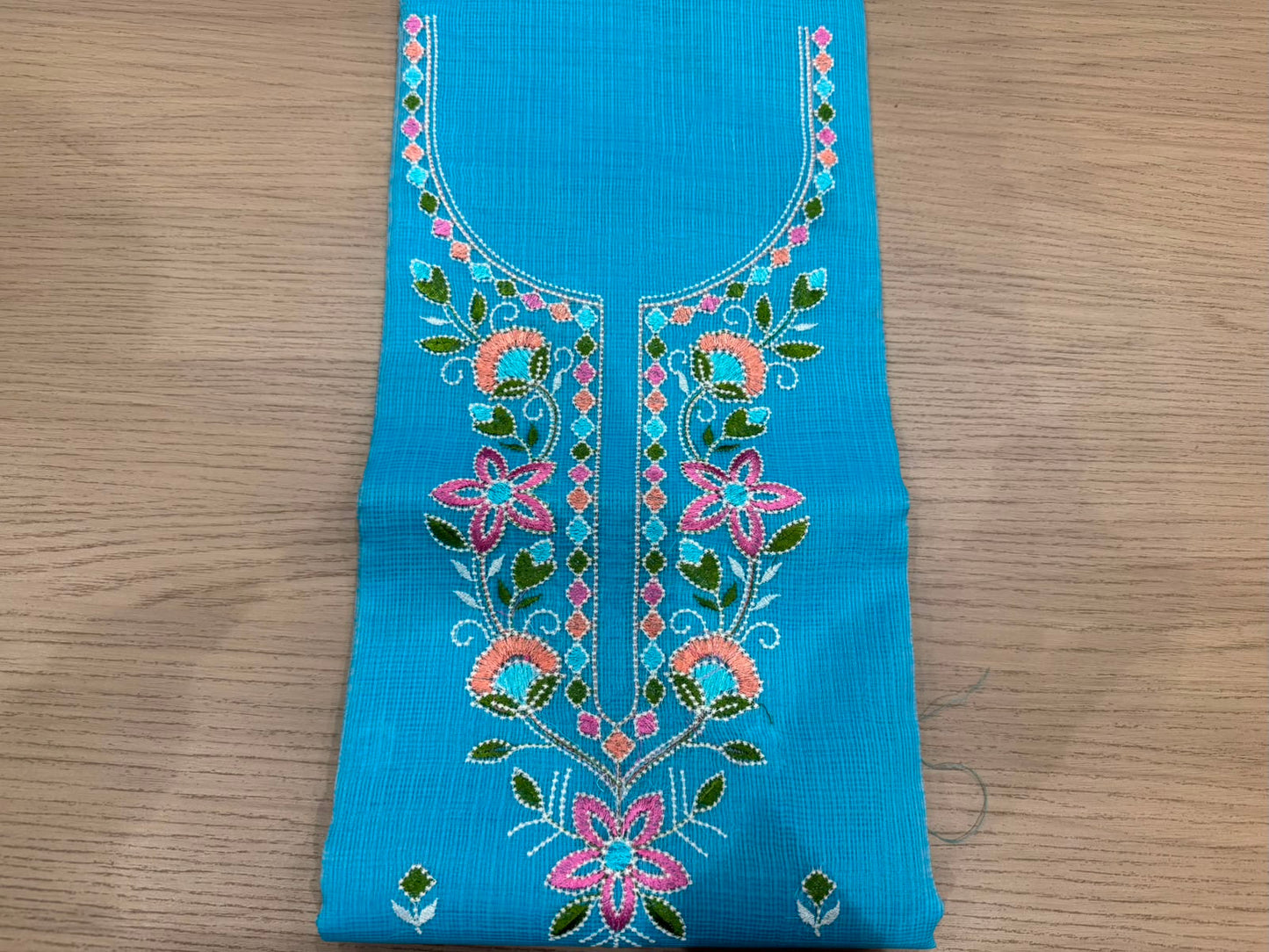 Blue Neck Embroidery Kota Doriya Suit