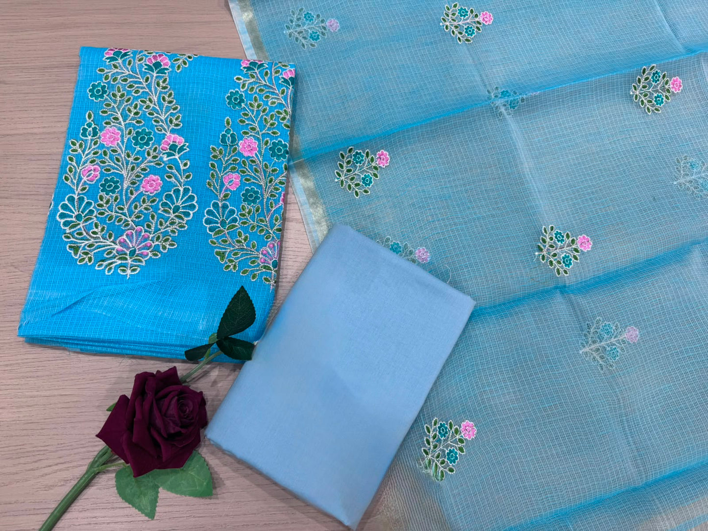 Blue Embroidery Kota Doriya Embroidery Suit