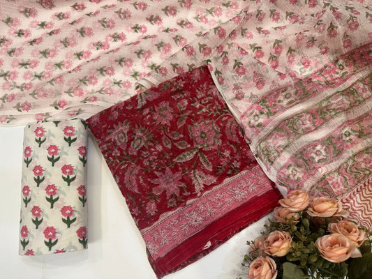 Hand Block Printed Kota Doriya Suit
