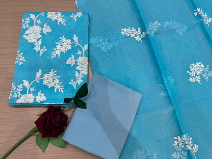 Blue Leaf Embroidery Kota Doriya Embroidery Suit