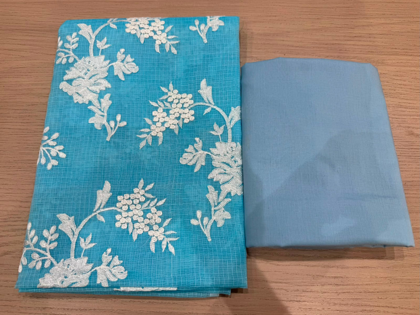 Blue Leaf Embroidery Kota Doriya Embroidery Suit