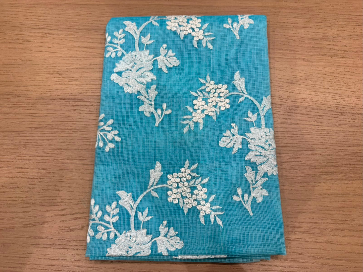 Blue Leaf Embroidery Kota Doriya Embroidery Suit