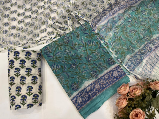 Hand Block Printed Kota Doriya Suit