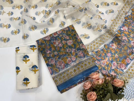 Hand Block Printed Kota Doriya Suit