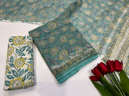 Hand Block Printed Kota Doriya Suit