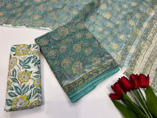 Hand Block Printed Kota Doriya Suit