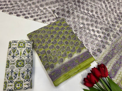 Hand Block Printed Kota Doriya Suit