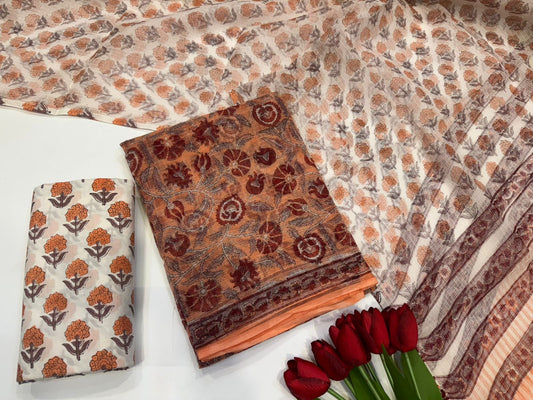 Hand Block Printed Kota Doriya Suit