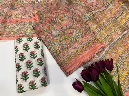 Hand Block Printed Kota Doriya Suit