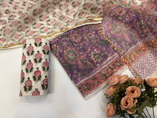 Hand Block Printed Kota Doriya Suit