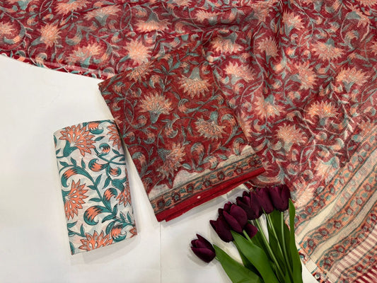 Hand Block Printed Kota Doriya Suit