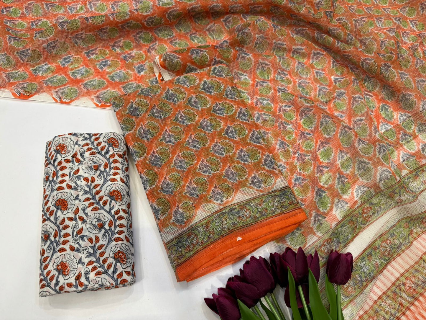 Hand Block Printed Kota Doriya Suit