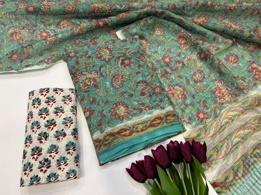 Hand Block Printed Kota Doriya Suit