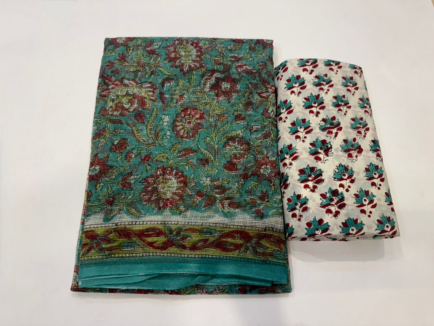 Hand Block Printed Kota Doriya Suit