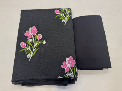 Black Pink Embroidery Kota Doriya Suit