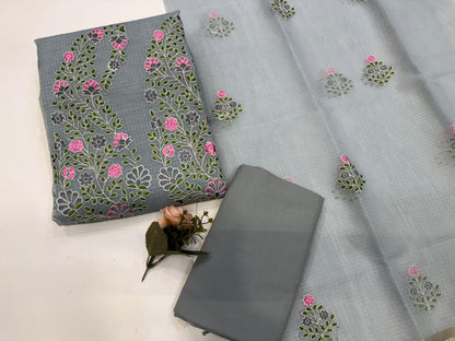 Gray Embroidery Kota Doriya Suit