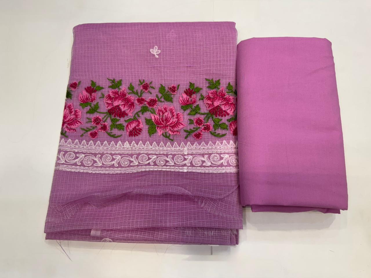 Mauve Pink Embroidery Kota Doriya Suit