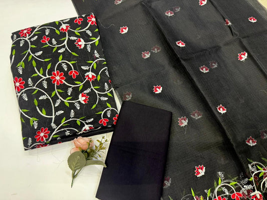 Black Whispers Embroidery Kota Doriya Suit