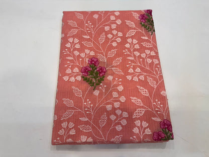 Peach Orange Fern Embroidery Kota Doriya Suit