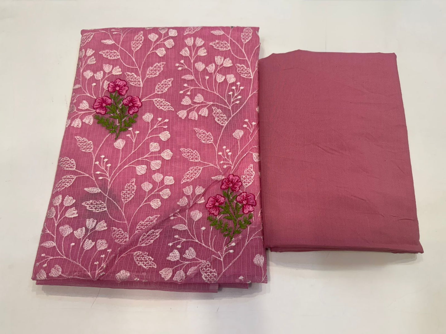 Pink Fern Embroidery Kota Doriya Suit