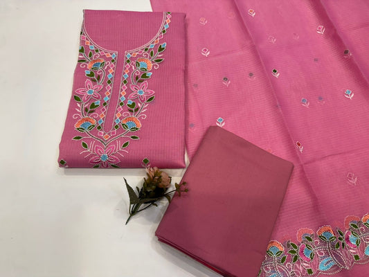 Pink Neck Embroidery Kota Doriya Suit