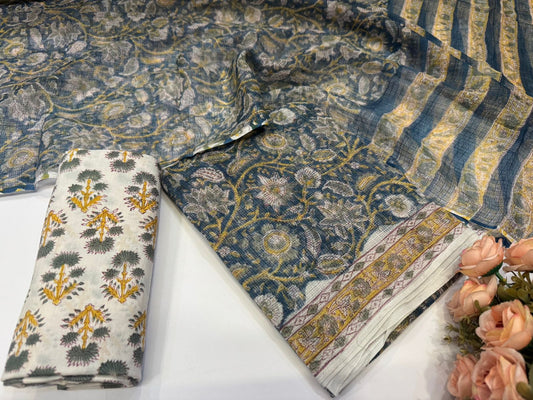 Hand Block Printed Kota Doriya Suit
